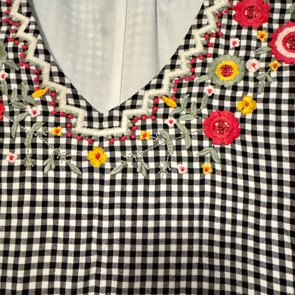 Black and White Gingham Dress with Floral Embroidery - Picture 5 of 5